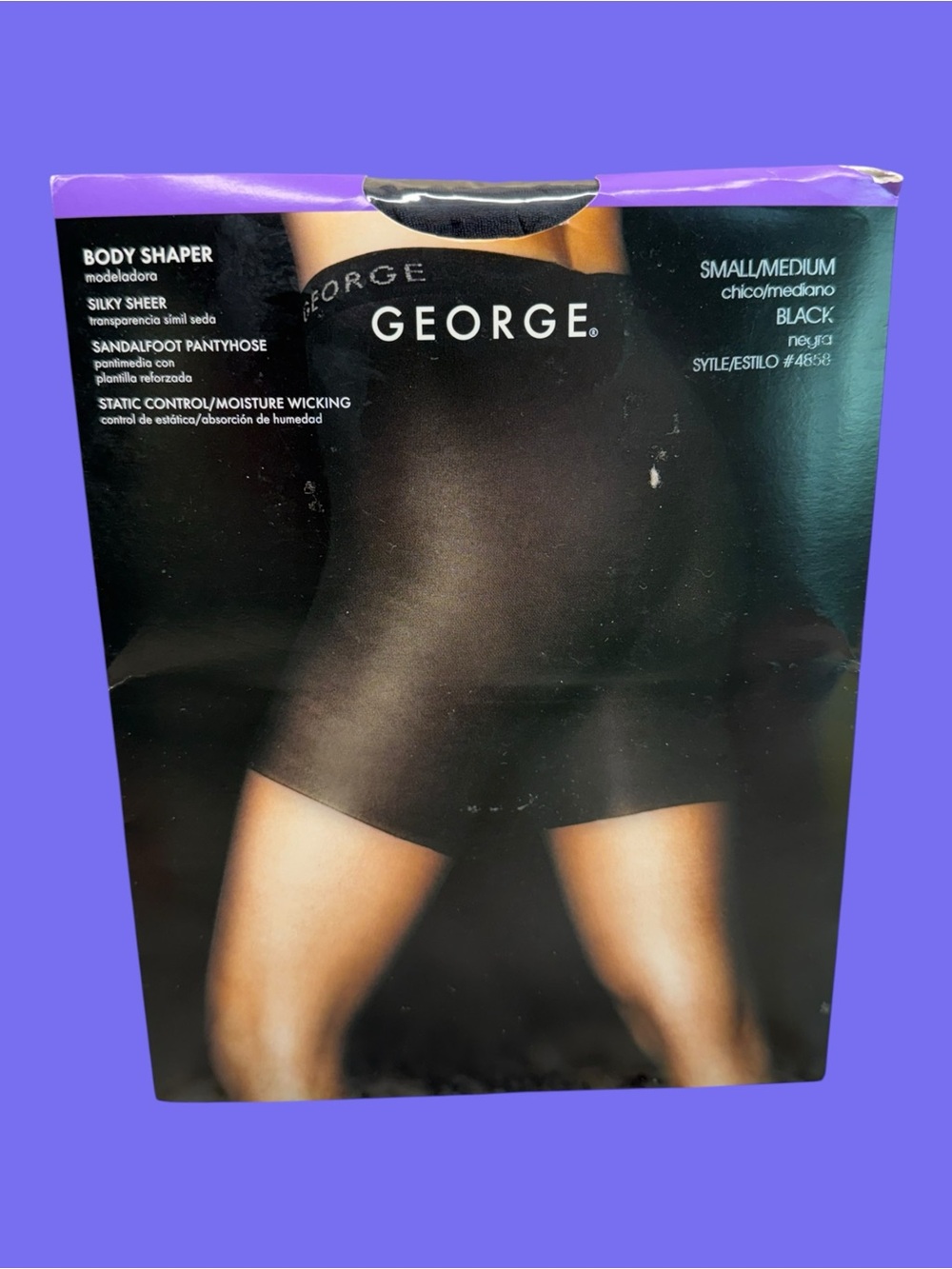 George Body Shaper Silky Sheer Pantyhose Sandalfoot Small/Medium Black 4858
